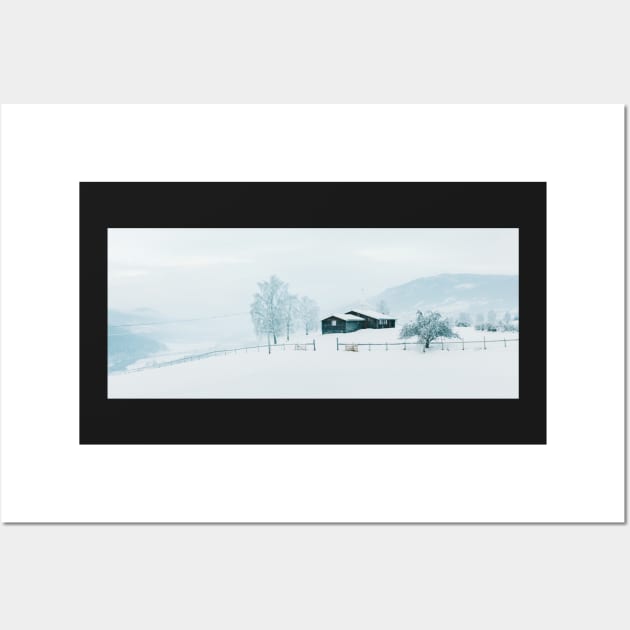 Snowfall in White Winter Landscape in Rural Scandinavia Wall Art by visualspectrum